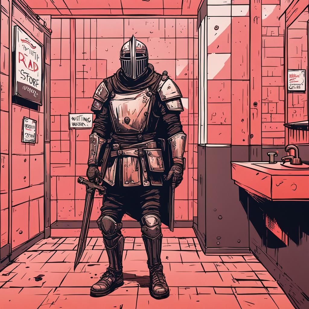 Having defeated the dreaded jabberwocky and the dreaded "Wet Floor" Sir Knight finally faced his greatest fret (Stall oc...