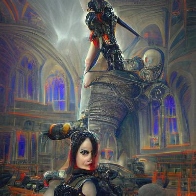 Gothic Fantasy Femme Fatale in Robot Pencil Art