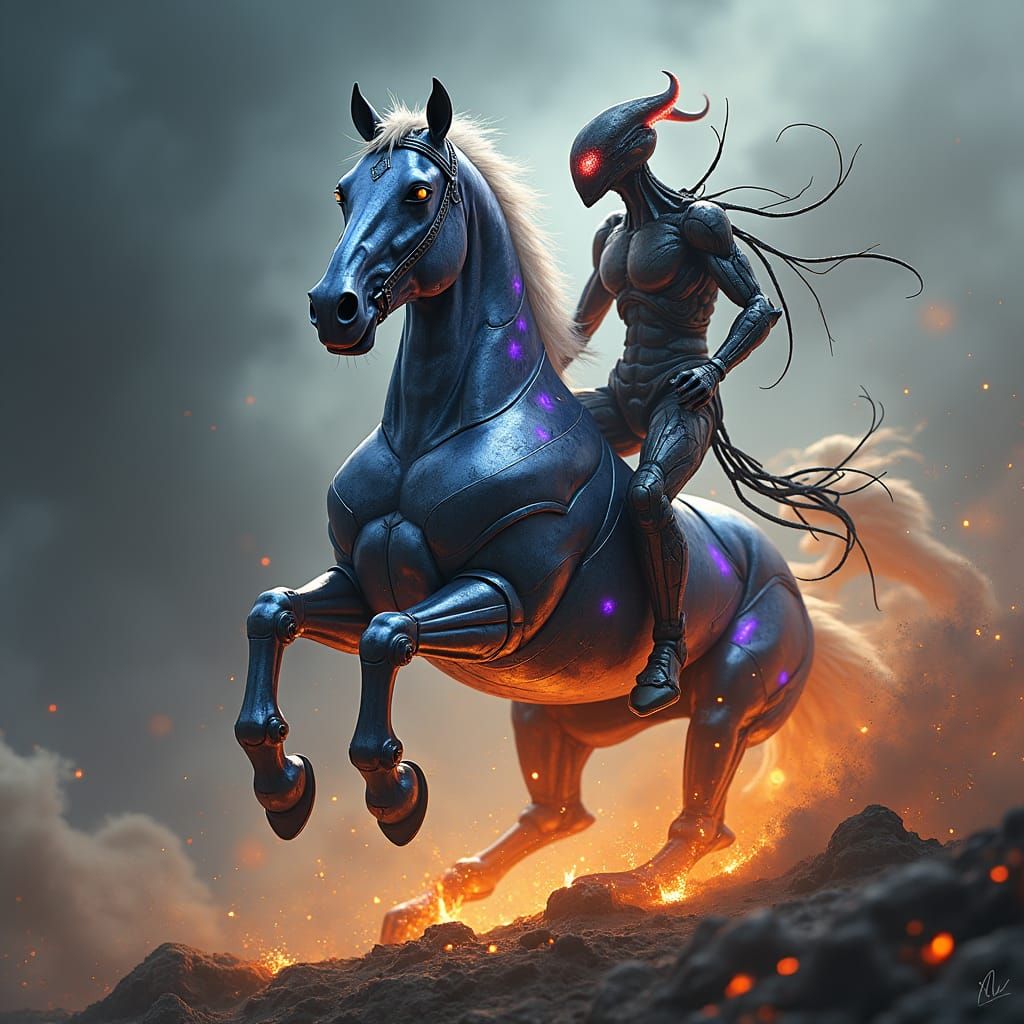 Cyborg Horse and Alien Creature in Unreal Engine Style