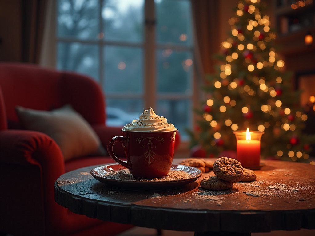 Festive Christmas Scene with Cocoa and Cookies