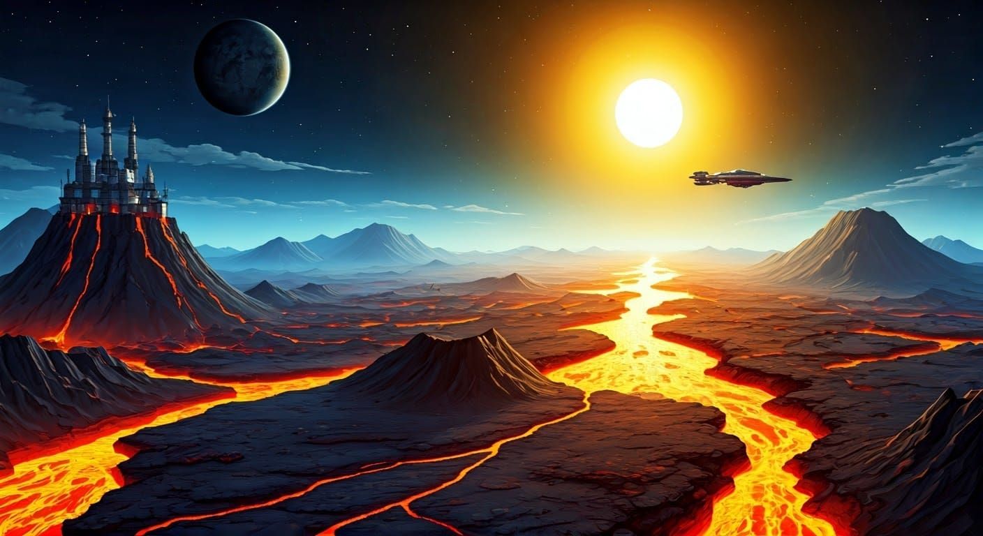 Vulcanic Planet in Cataclysmic Upheaval, with Lava and Smoke