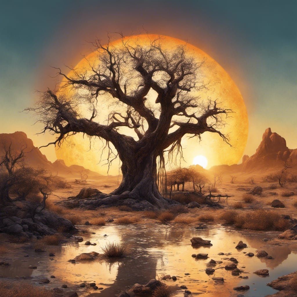 African Desert Cottage at Sunrise, Fantasy Concept Art