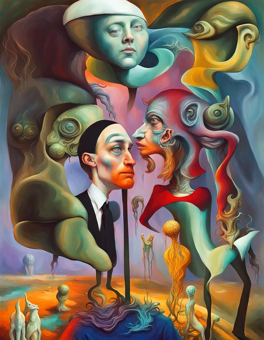 Cosmic Characters in a Bizarre Oil Painting Style