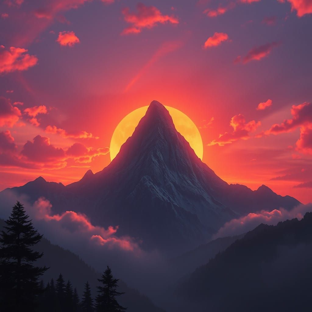 Mountain Majesty at Dawn, in Fantasy Concept Art Style