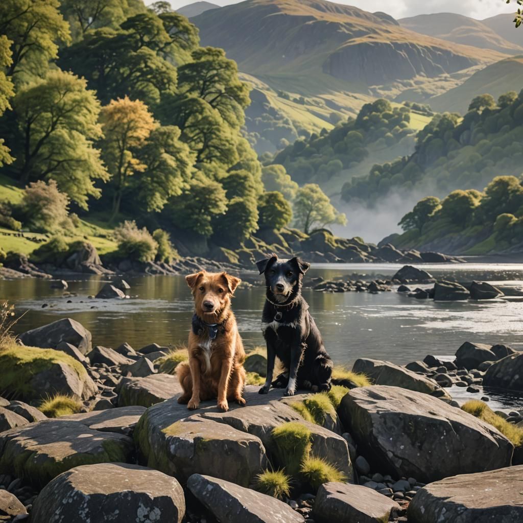 Dogs at Ullswater: Hyper-Realistic Landscape Photography