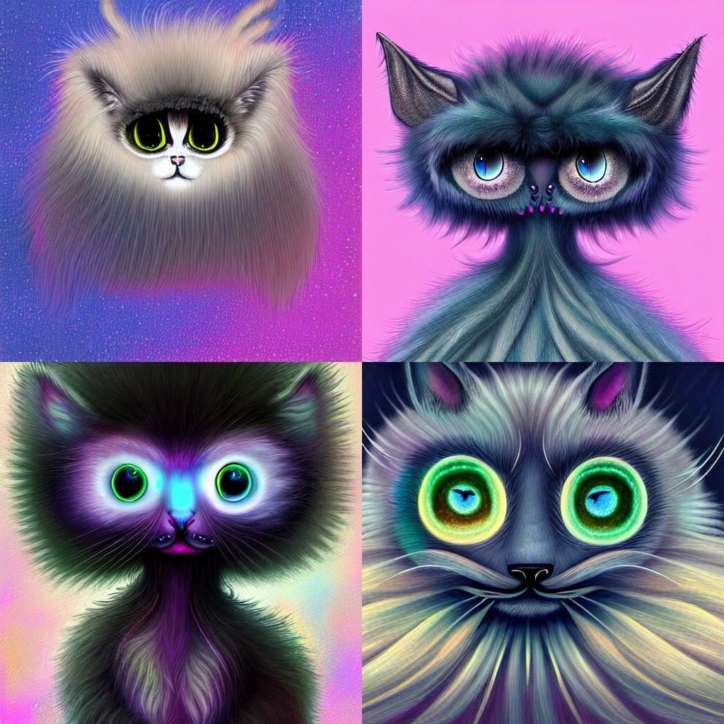 Iridescent Three-Eyed Alien Cat Digital Painting