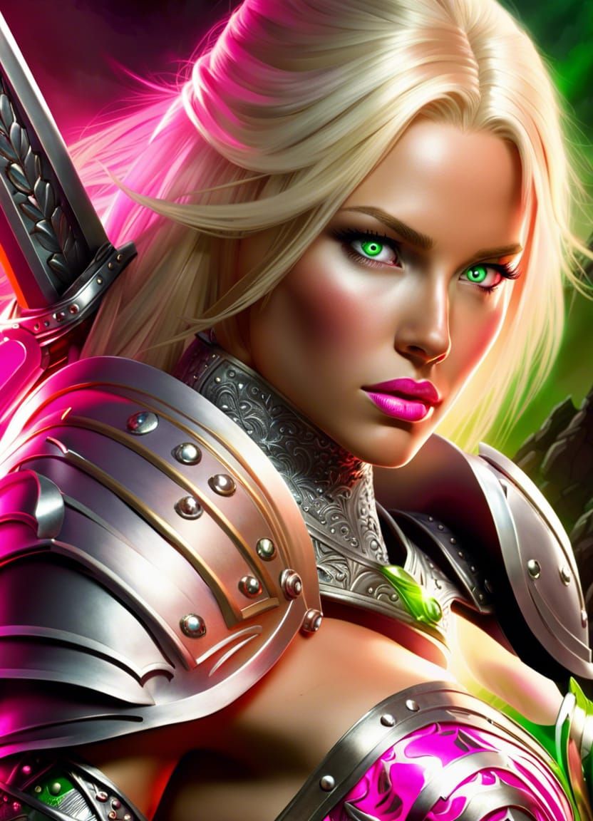 Blonde Princess Warrior in Fiery Battlefield