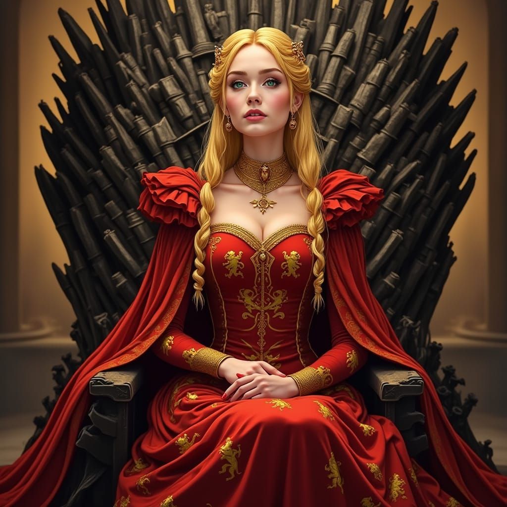 Queen in Throne Room: Art Nouveau Anime Portrait