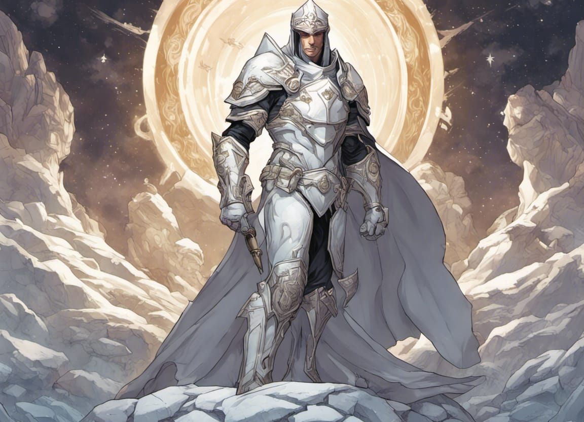 Celestial Paladin in White Armor: Comic Book Art