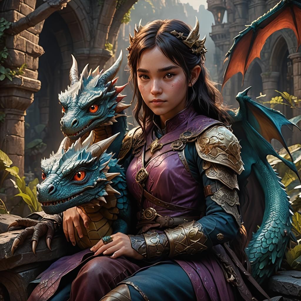Girl with Baby Dragon: Fantasy Concept Art