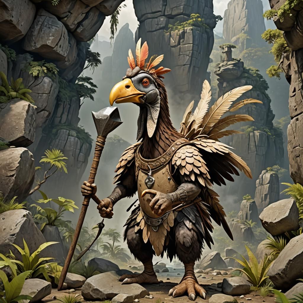 Create a captivating depiction of an anthropomorphic dodo tr...