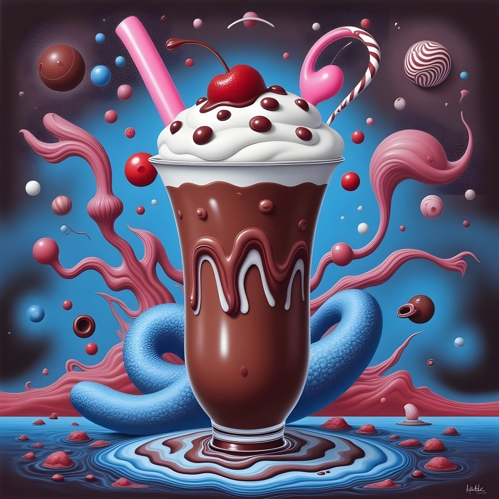 Psychedelic Chocolate Milkshake with Snake Straw in Vibrant ...