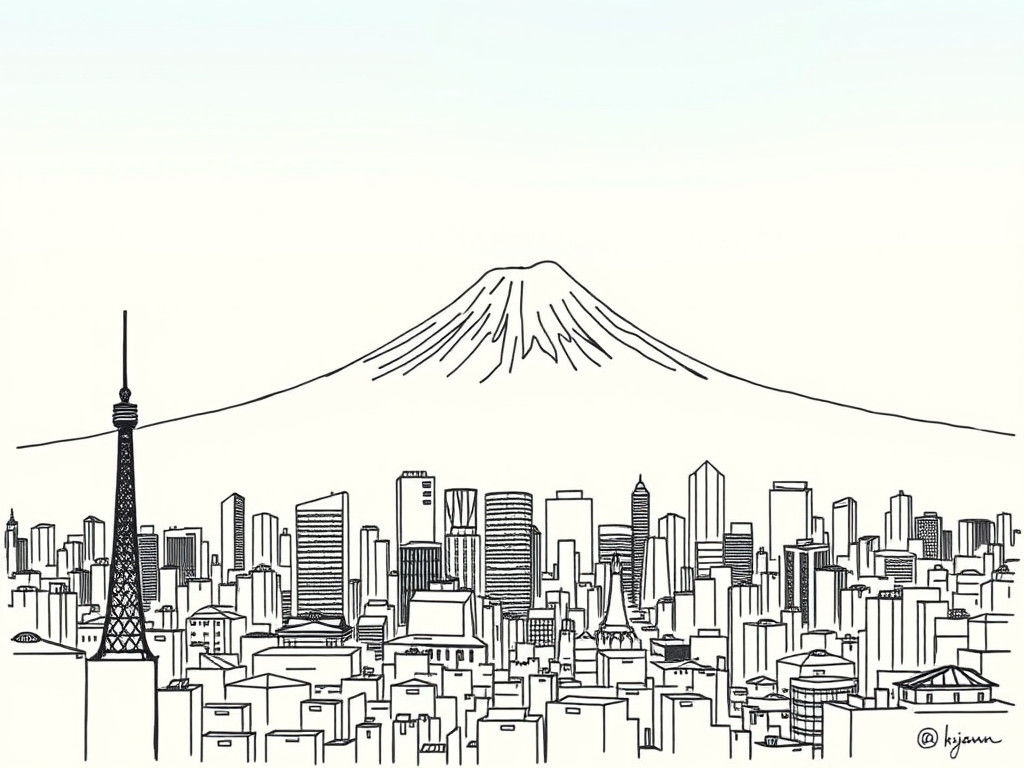 Tokyo Skyline in Traditional Japanese Art Style