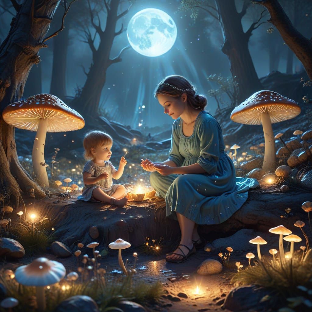 Mother and Child in Enchanted Forest Tea Party