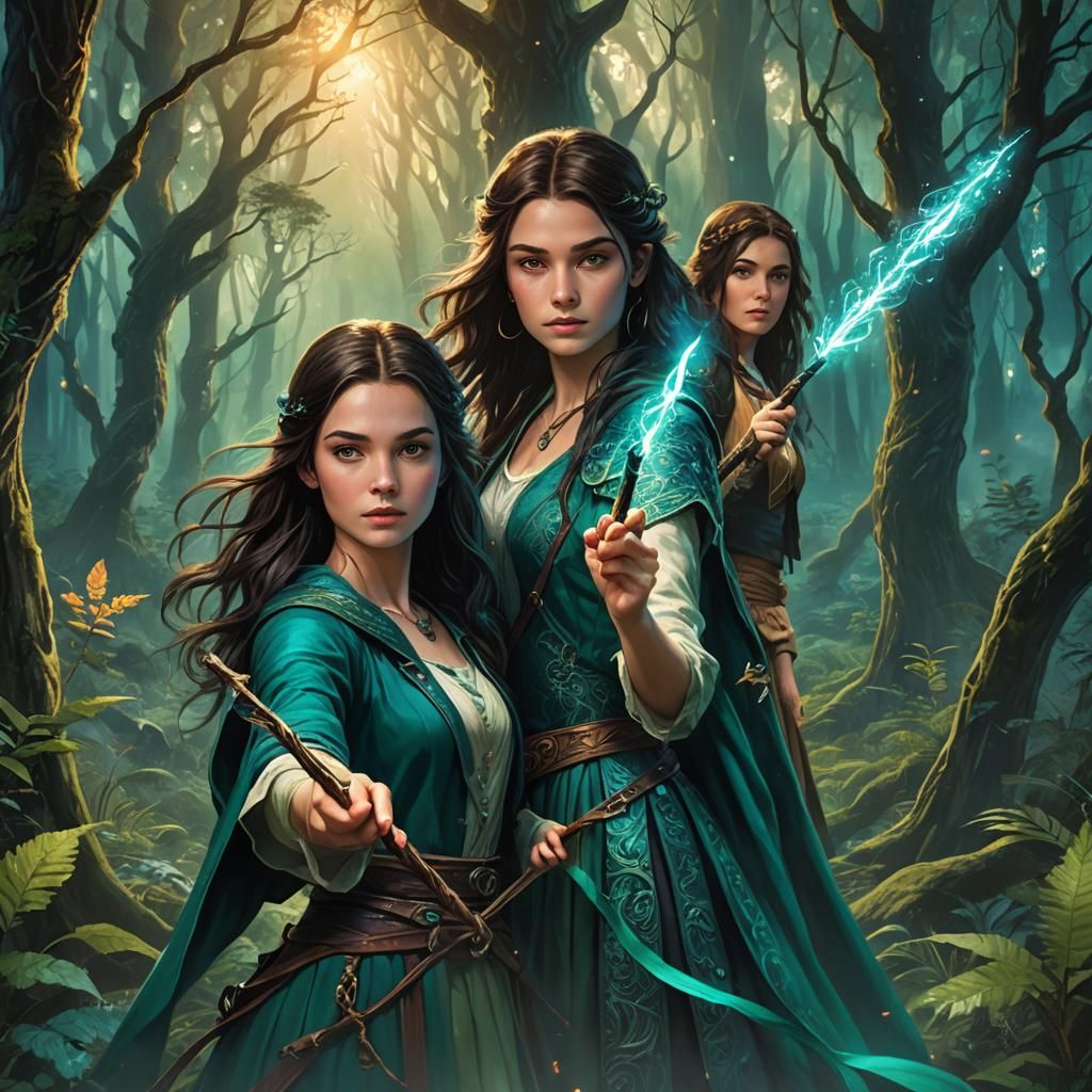Mystical Forest: Teenage Sorceresses with Magic Wands