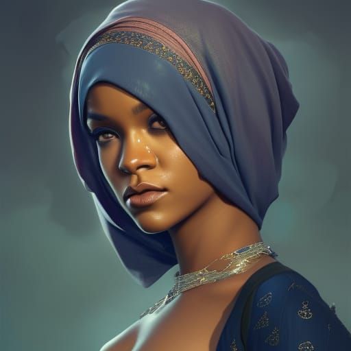 Hyperdetailed Portrait of Muslim Woman in Headscarf