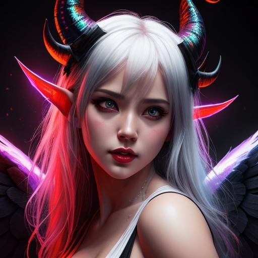 Hyperrealistic Angel with Devil Horns