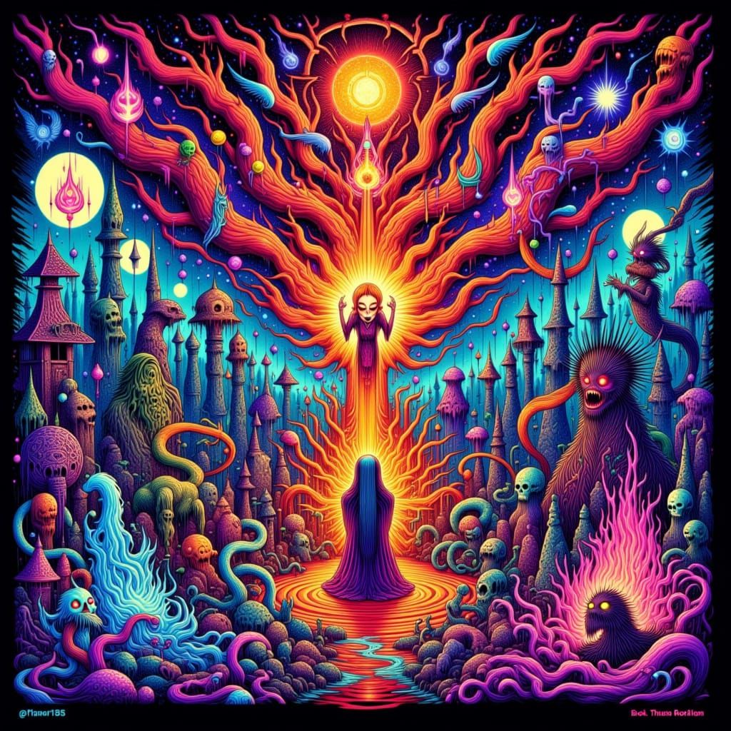 Psychedelic Magical Runes Vortex in Bold Graphic Style