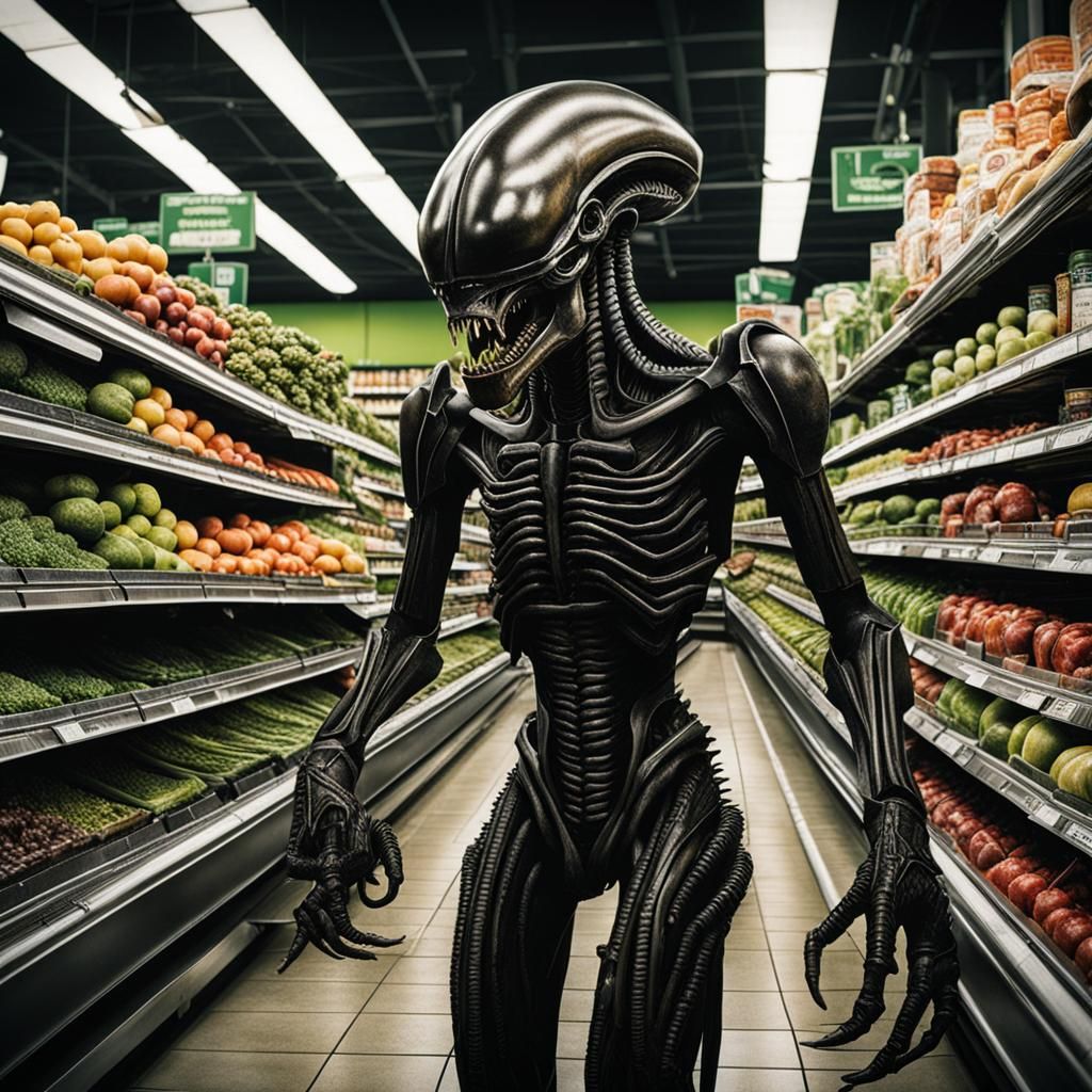Xenomorphs Invade Grocery Store in Giger Style