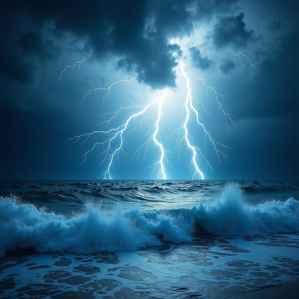 Electric Storm Over the Ocean: A Double Exposure