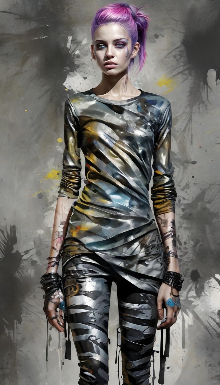 Graffitipunk Figure in Digital Watercolor Style