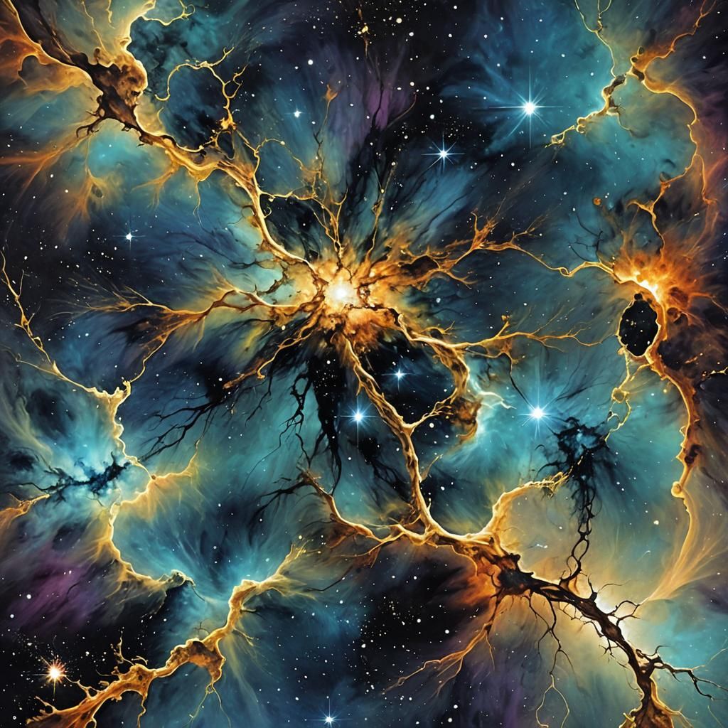 Nebula in Deep Space: Abstract Art with Blooming Stars