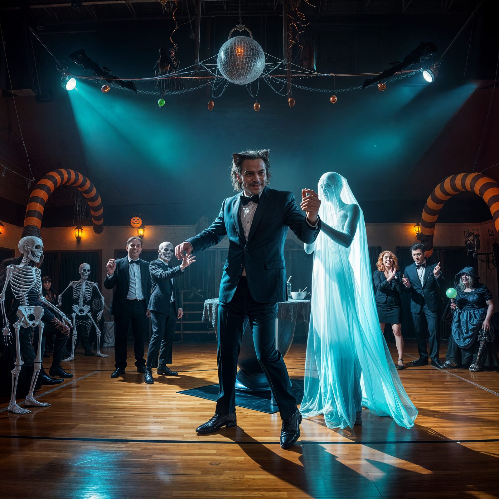 Monster Dance in High School Gym with Werewolf and Ghost