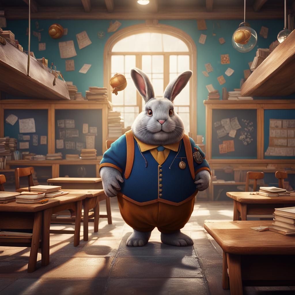 Overweight Bunny at School: Detailed Matte Painting