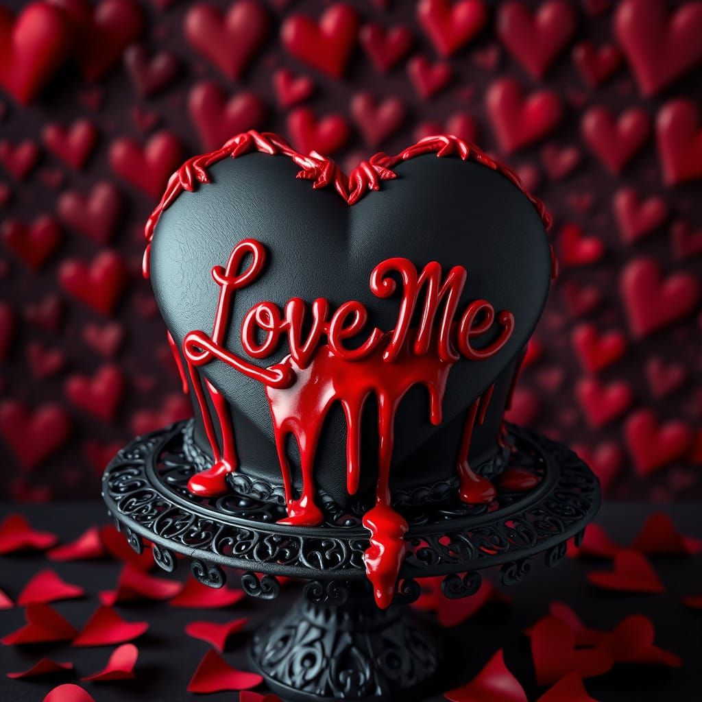 Dark Romance Cake in Gothic Heart-Shaped Design