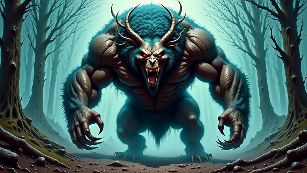 Majestic Creature in Eerie Landscape as Digital Art