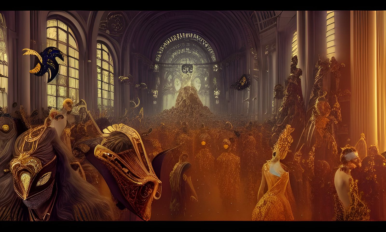 Elaborate Masquerade Ball in Vibrant Colors