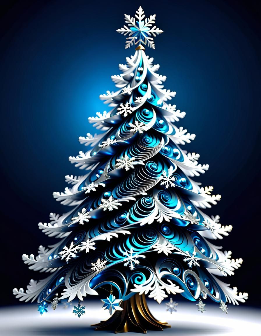 Blue and Silver Fractal Christmas Tree