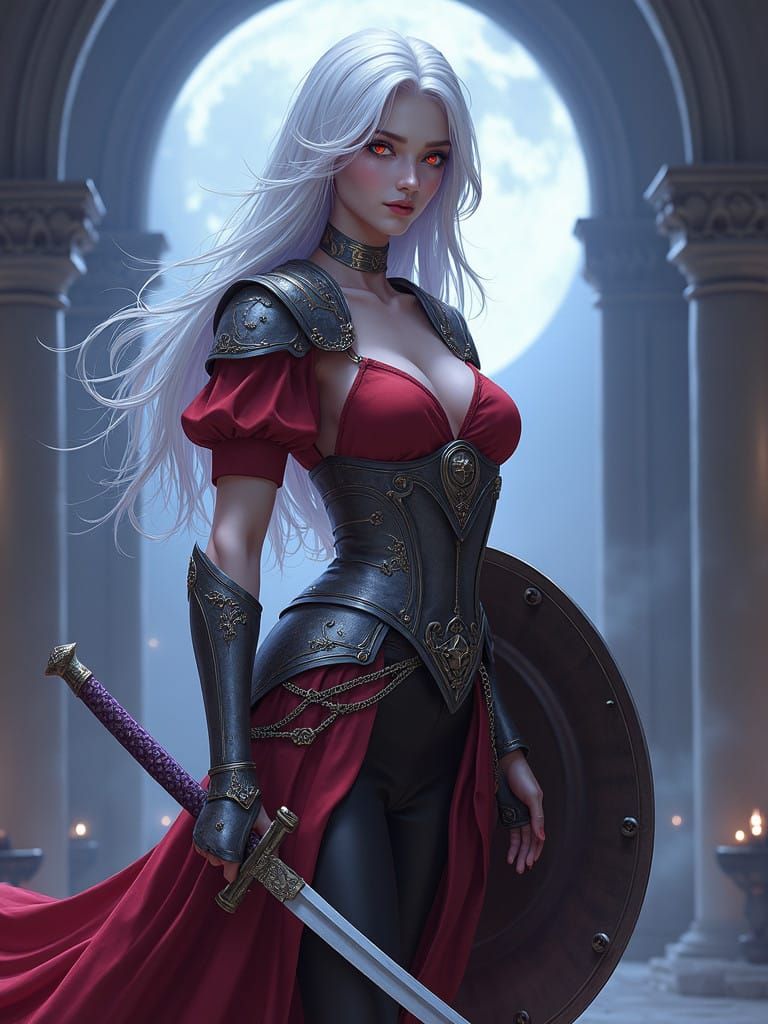 Majestic Aasimar Female Warlock in Shimmering Armor