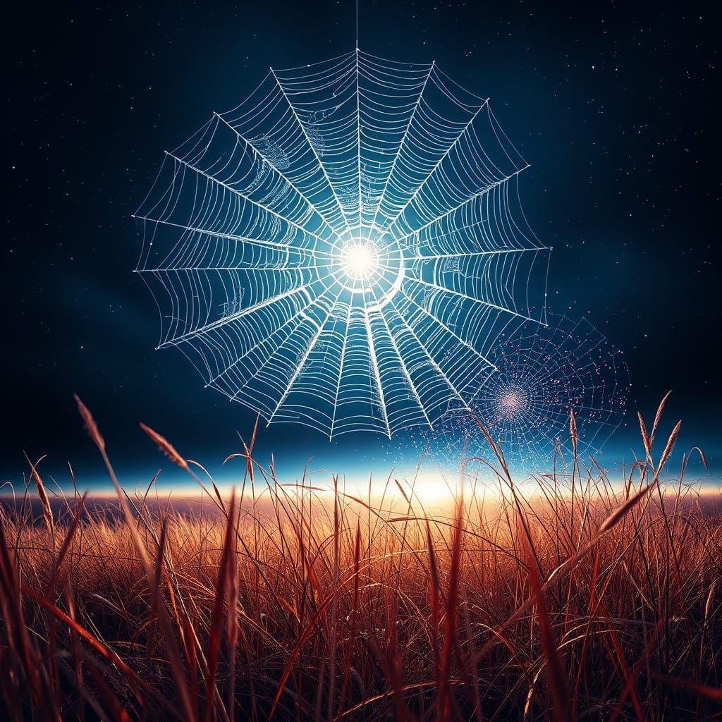 Ethereal Cosmic Spiderweb Radiates Soft Luminescence