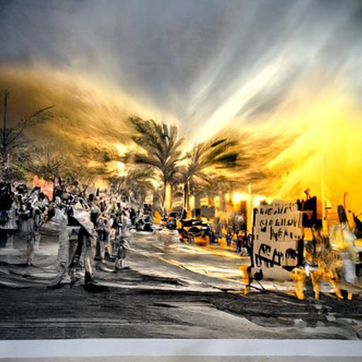Arab Spring Protest in Golden Hour Sunlight