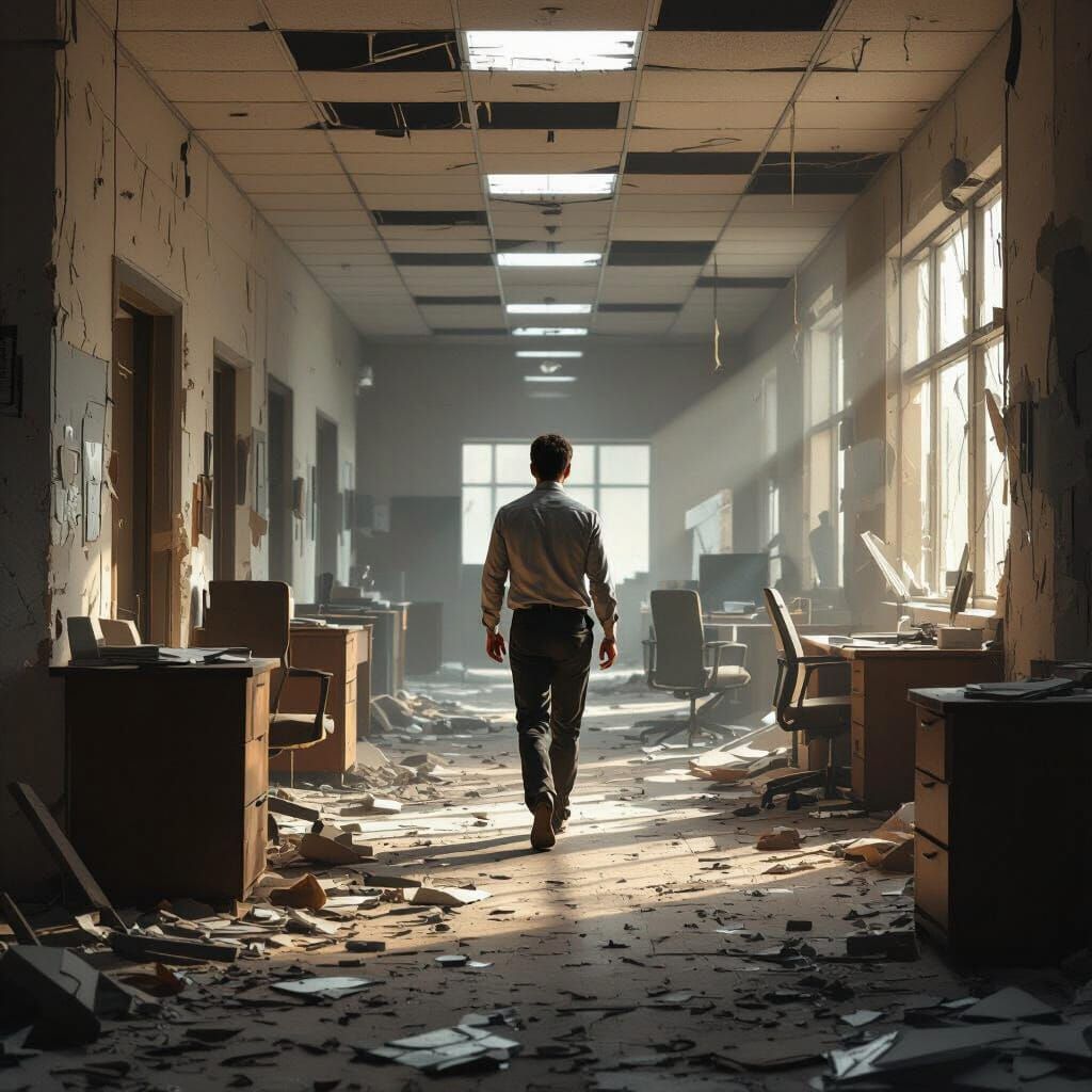 Business Analyst Navigates Deserted Office Ruins