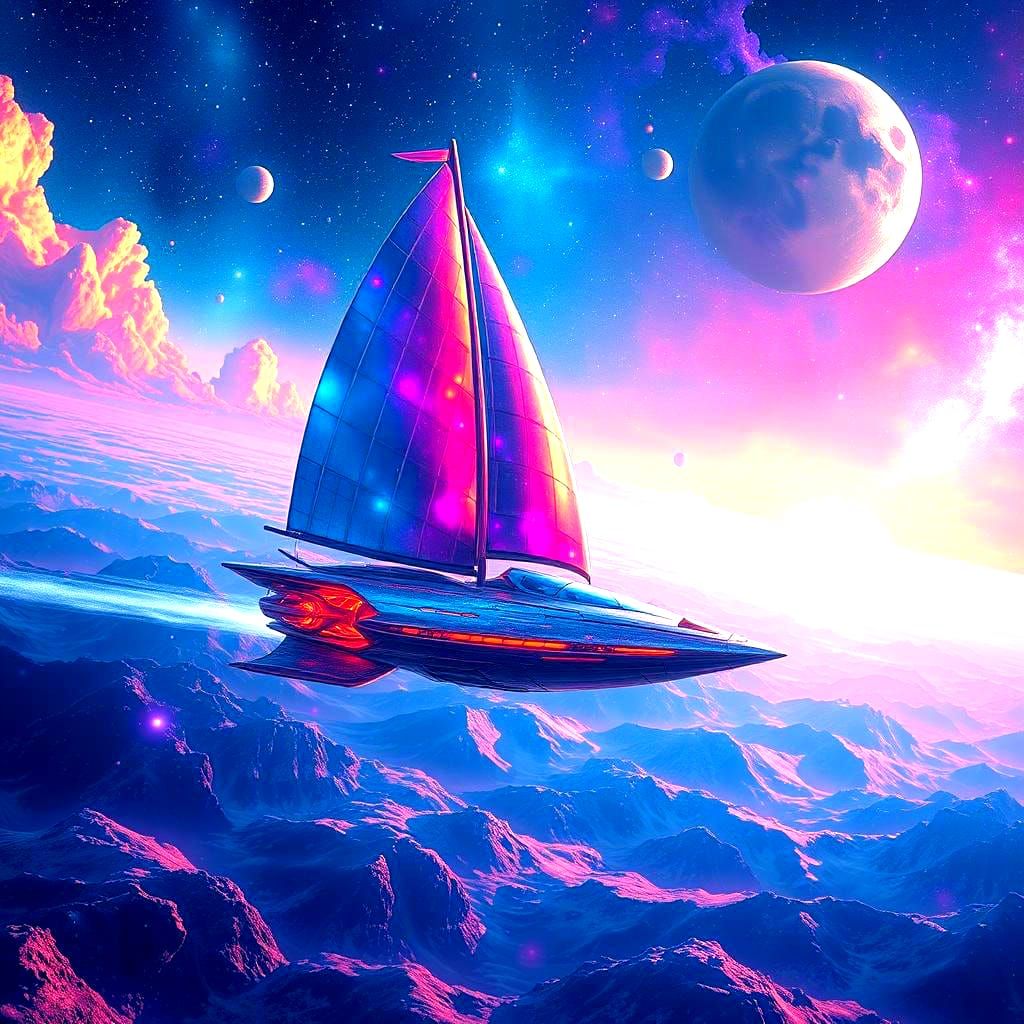Futuristic Spaceship Sailboat on Ocean of Stars