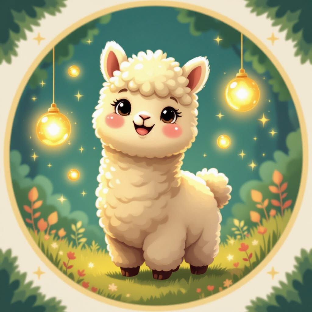 Cute Alpaca in Dreamy, Whimsical Style