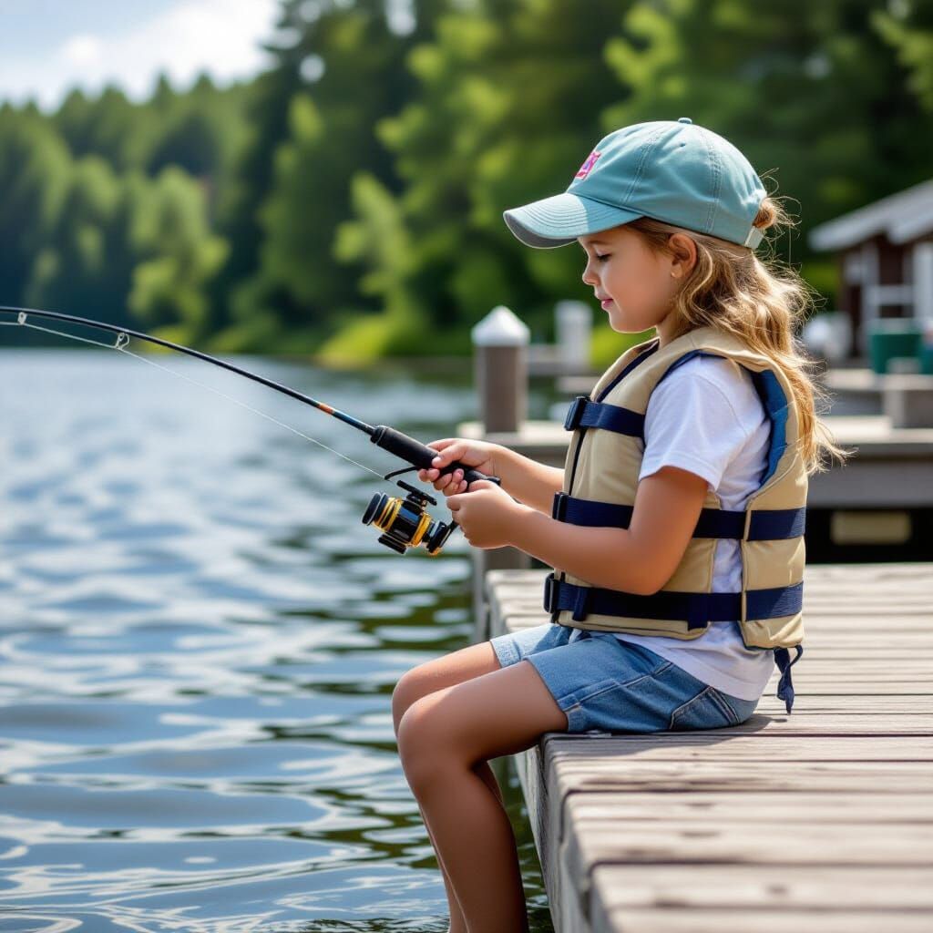 Young girl fishing off the dock