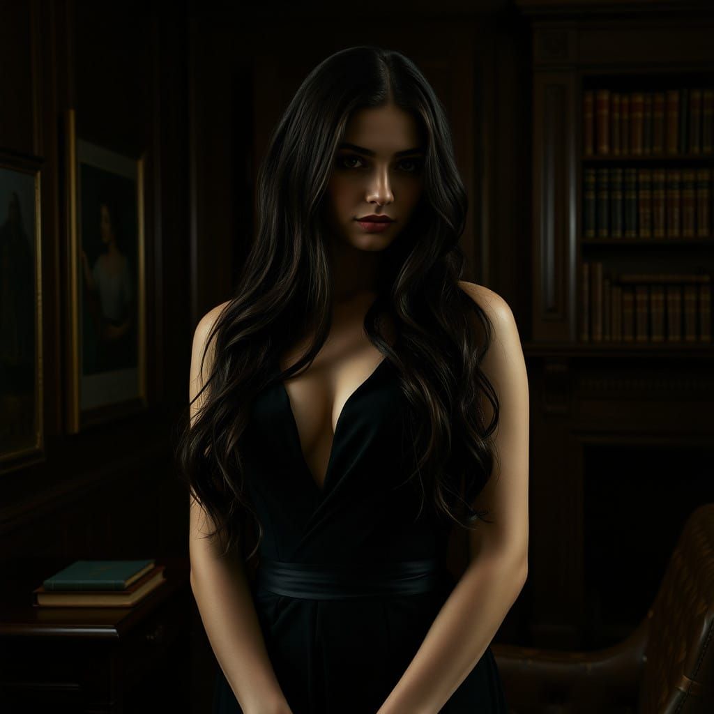 Elegant Woman in a Luxurious Study