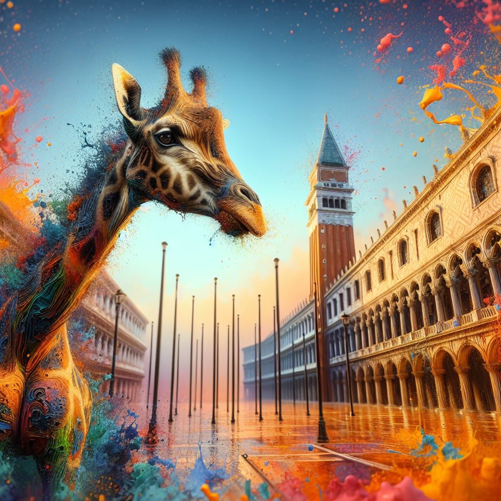 Giraffe in Vibrant City Square