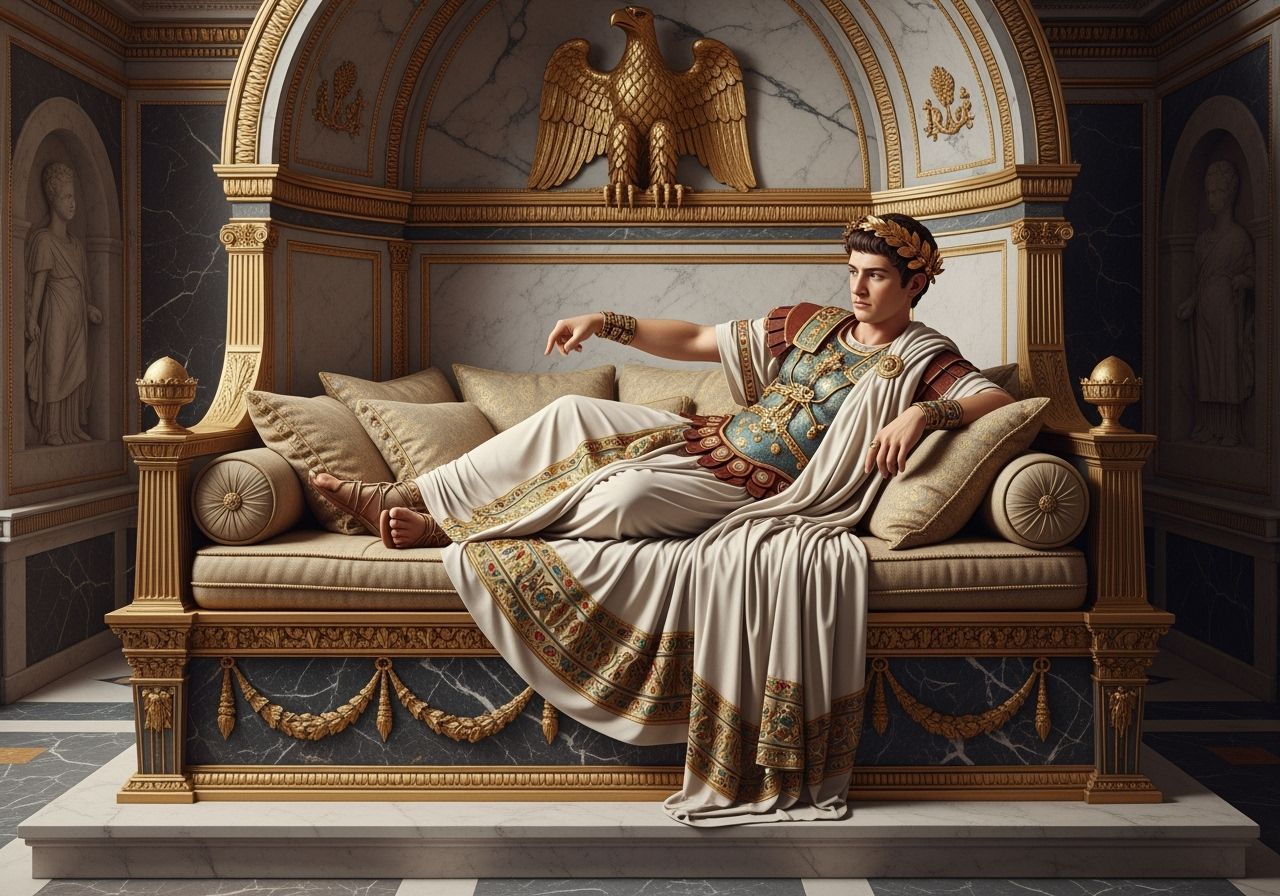 Emperor Nero on Gold Triclinium in Roman Palace