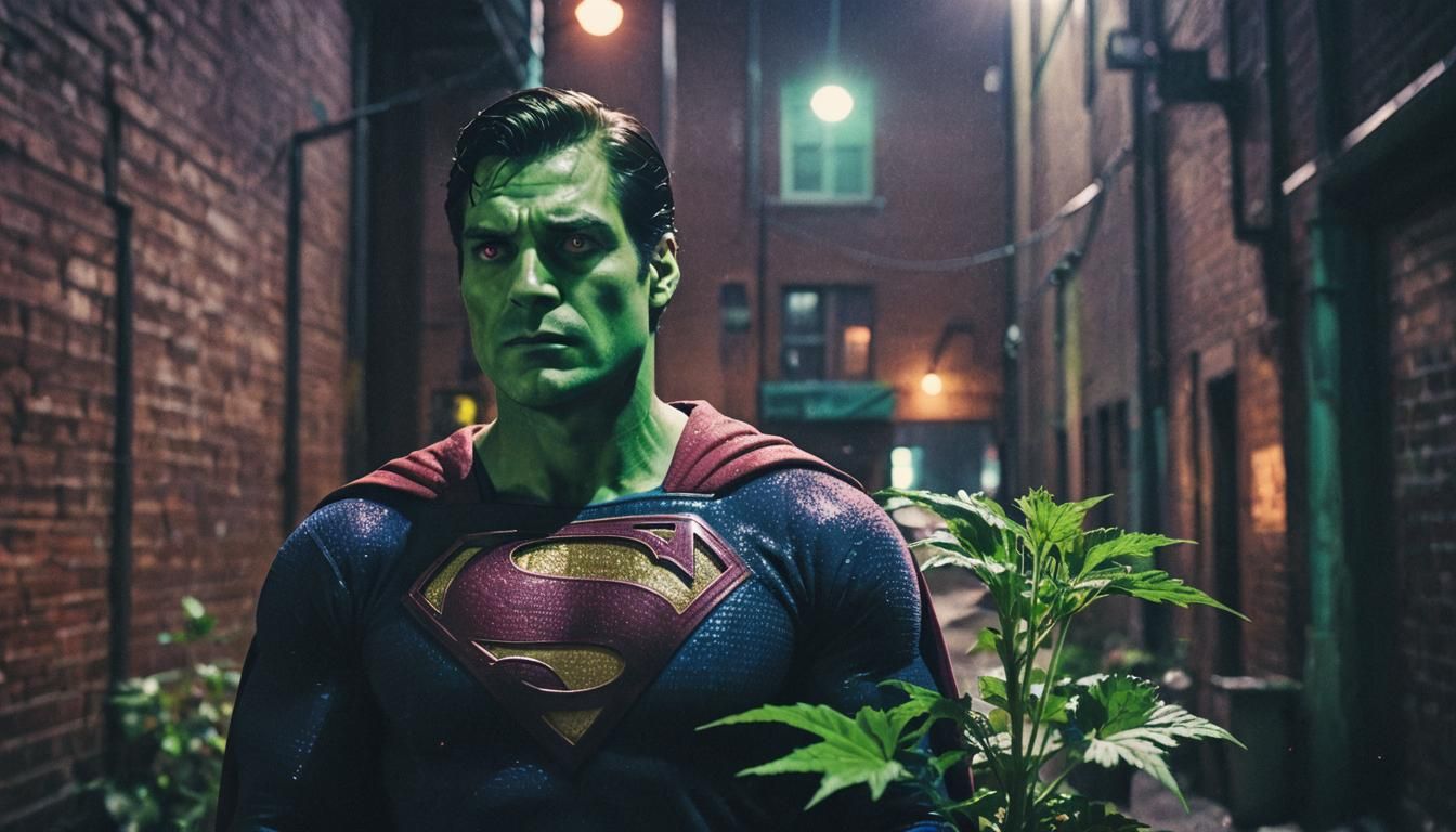 Superman's Fear: Cinematic Film Still in Dark Alley