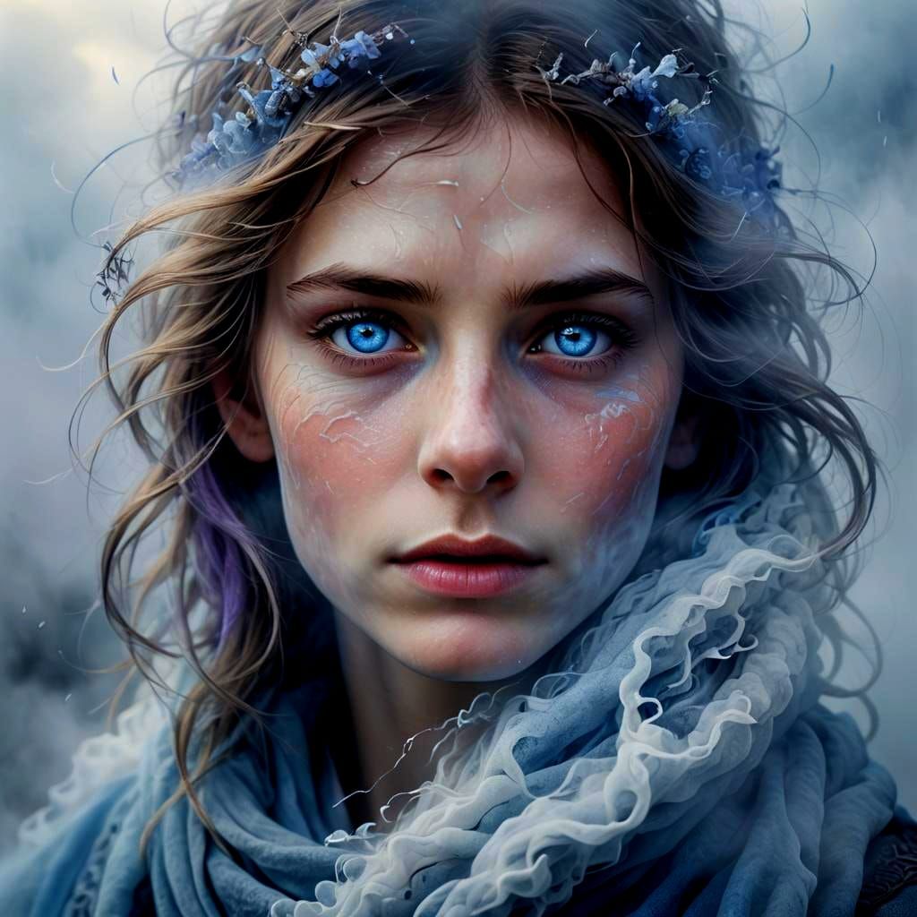 Dreamlike Blue Eyes in Swirling Pastel Fog
