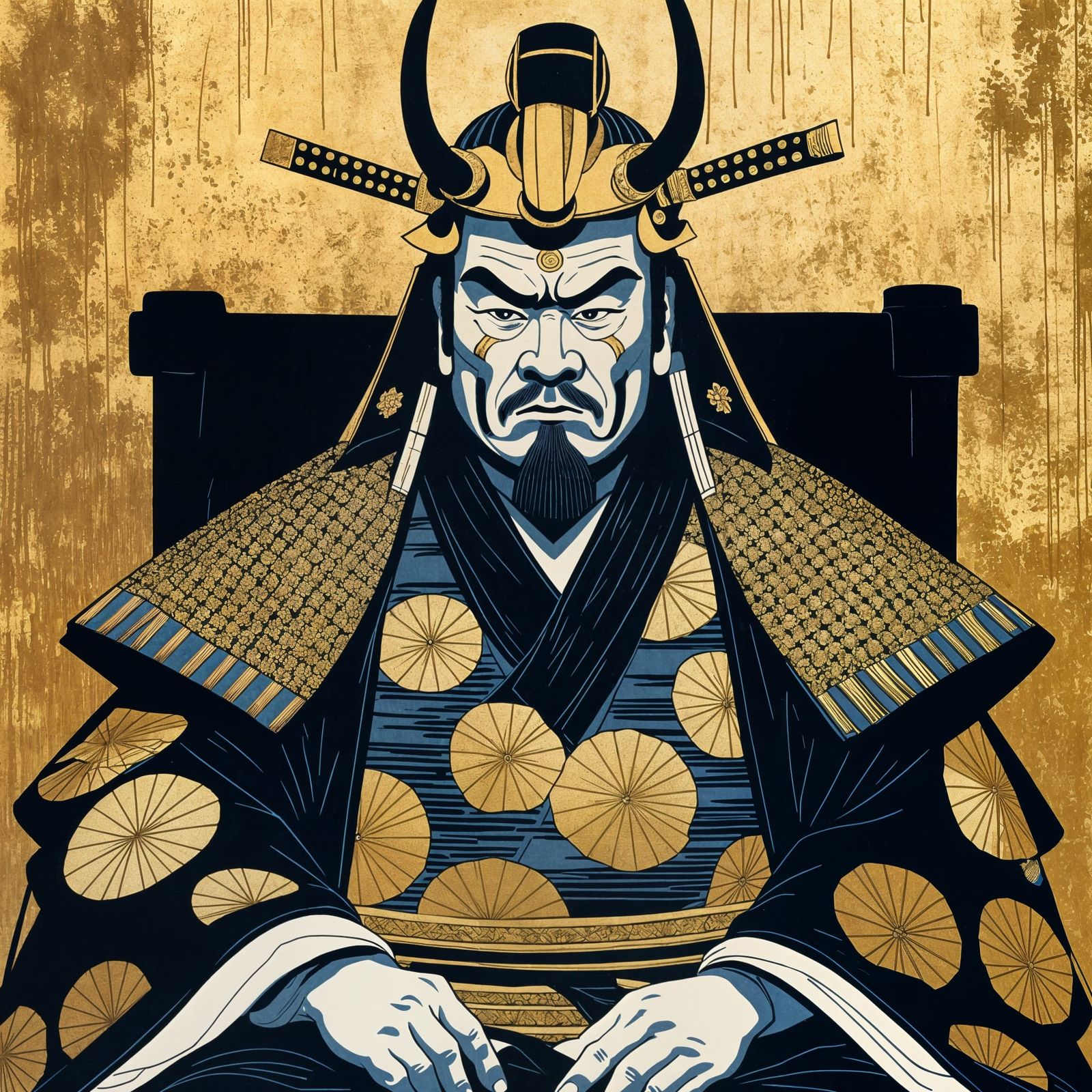 Shogun Portrait in Traditional Japanese Woodblock Print