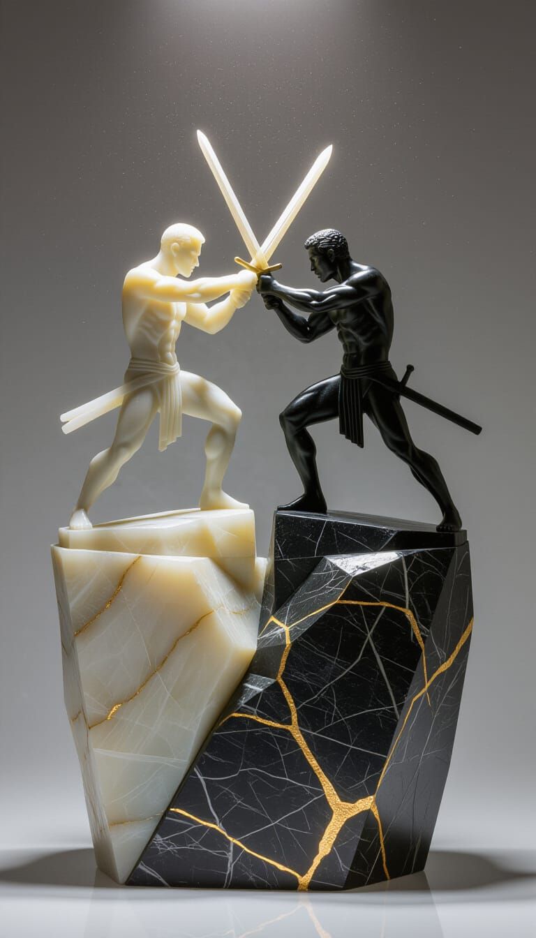 Alabaster and Obsidian Duel in Stone
