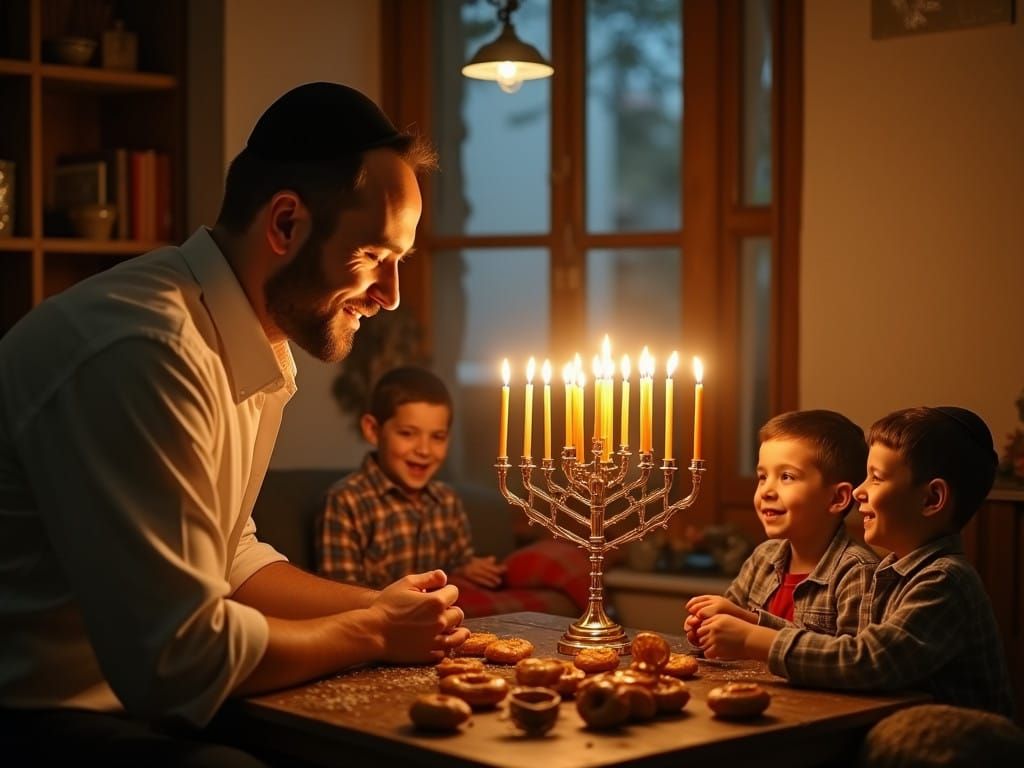 Golden Hanukkah Celebration in a Warm, Cinematic Scene