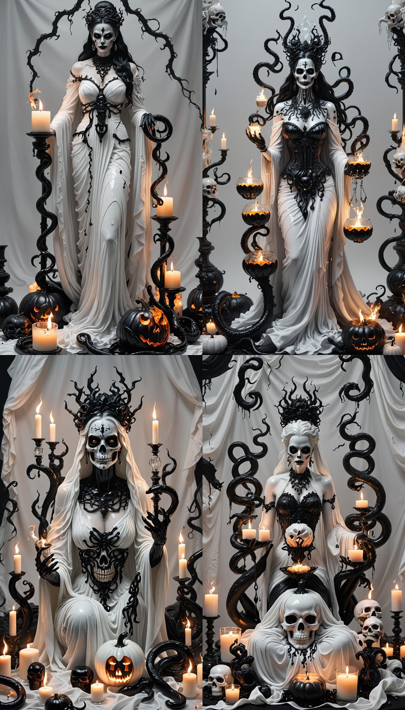 Glass Goddess with Halloween Pumpkin and Snakes