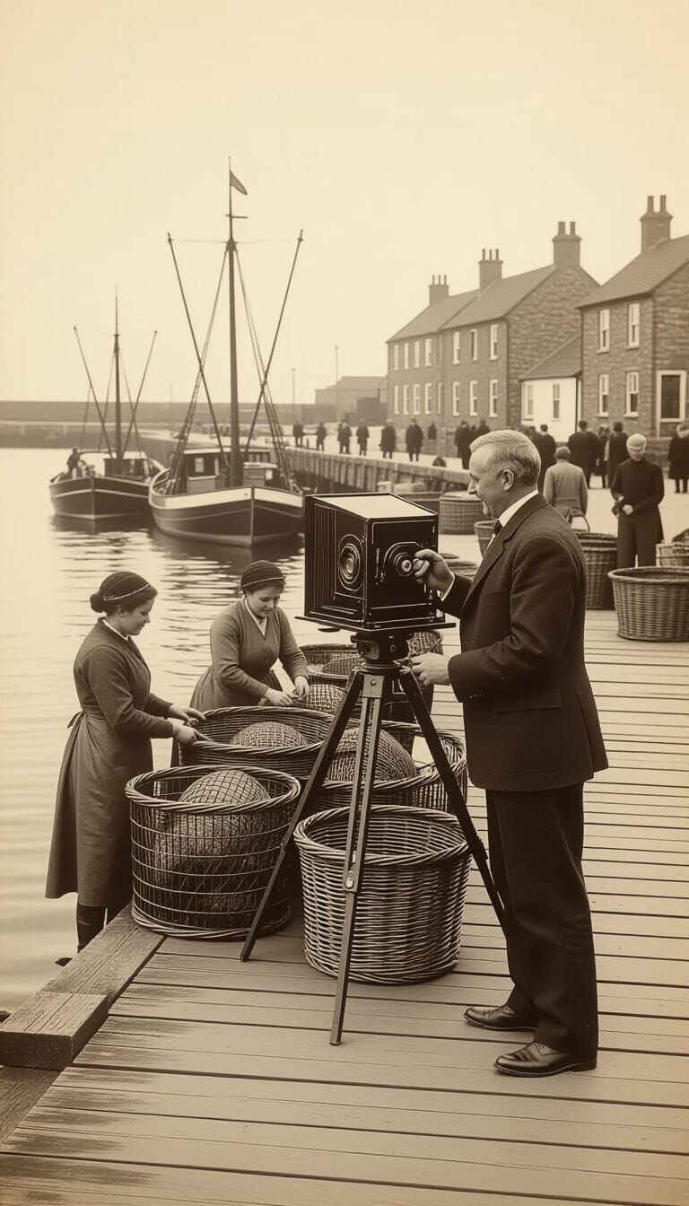 Vintage Sepia Photograph: Yorkshire Fishing Village, Late 18...