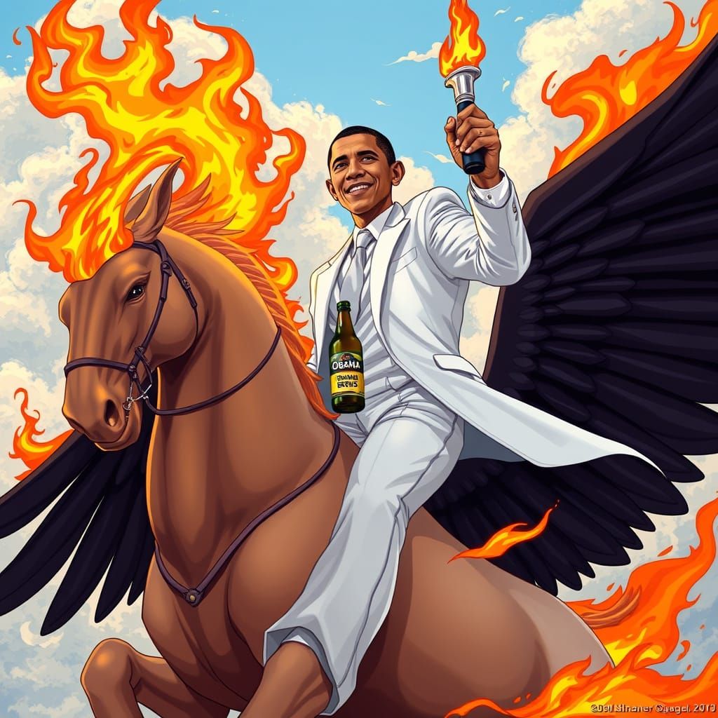 Fiery Pegasus Ride: Dynamic Digital Art